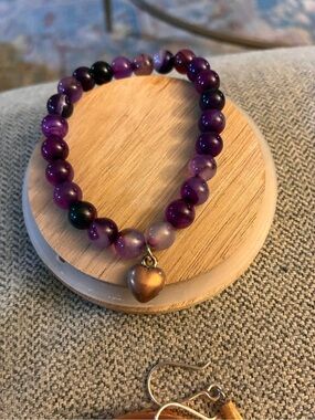 Purple Beaded Heart Charm Bracelet - Women Jewelry
